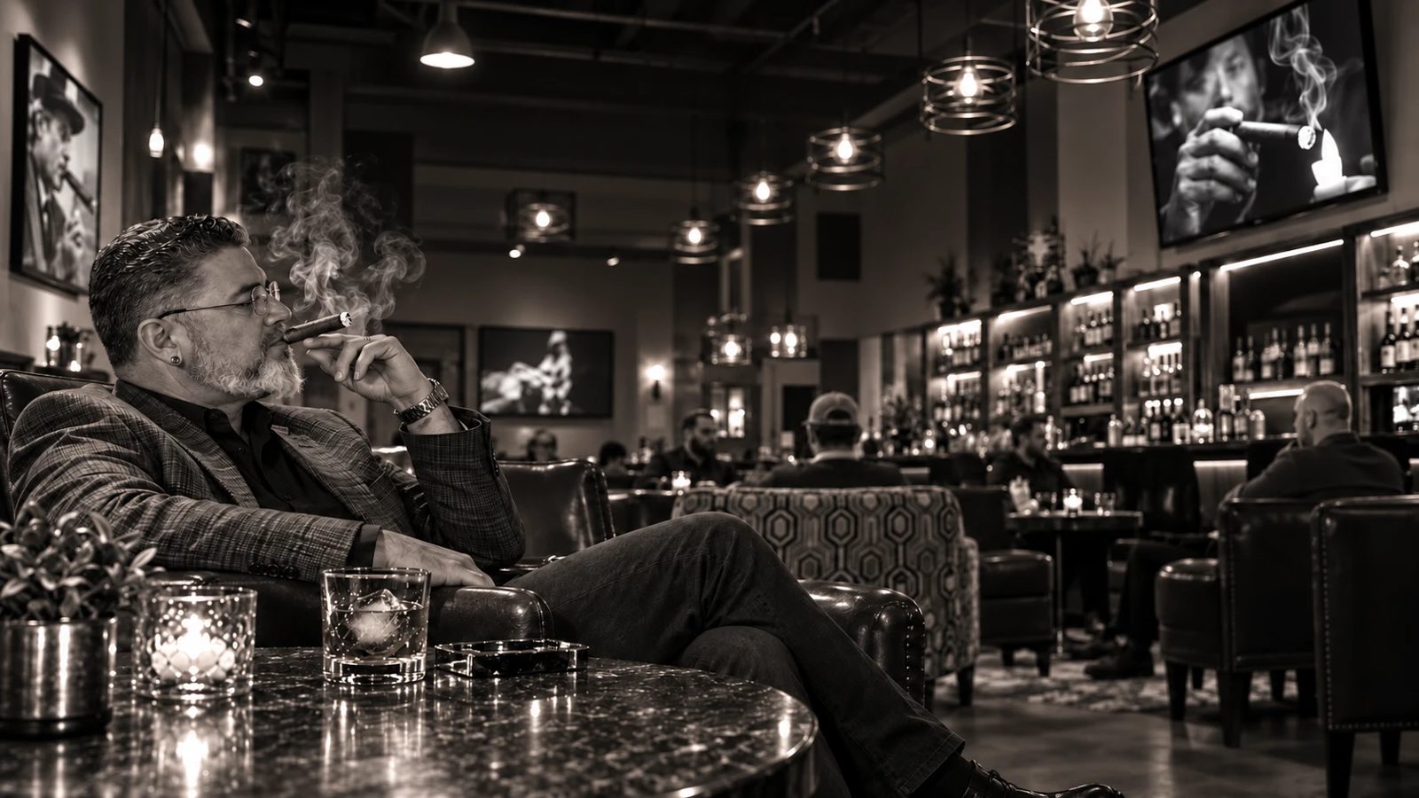 A guest enjoying a cigar in the lounge
